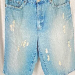 Men's Light Blue Distressed Denim Shorts